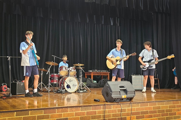 Students playing in a band.